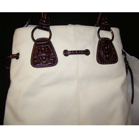 🍷New Earth Axxessories canvas & faux leather bag Summer tote - Picture 8 of 8